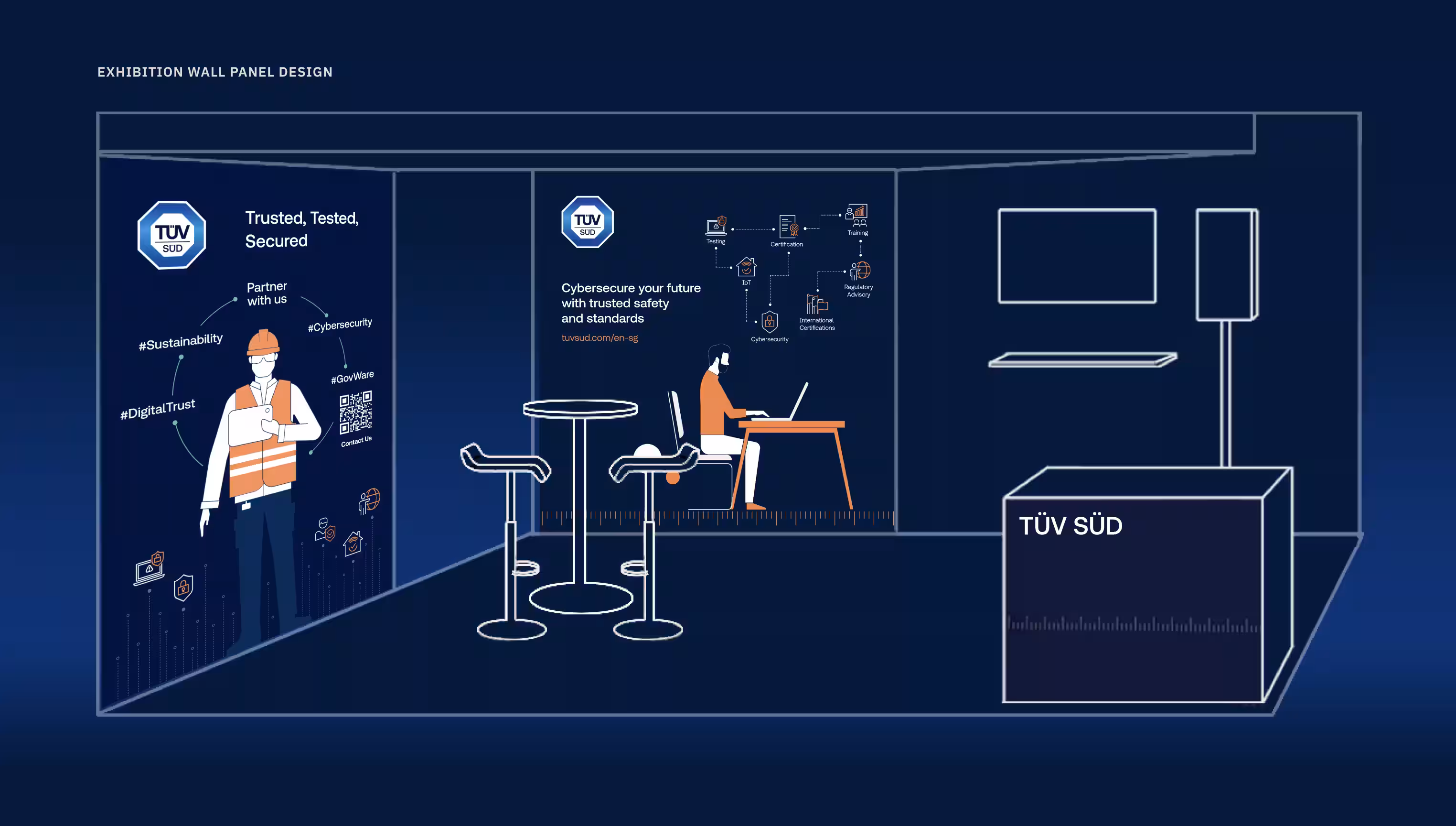 IoT and Cybersecurity exhibition wall panel design, Ease Communications